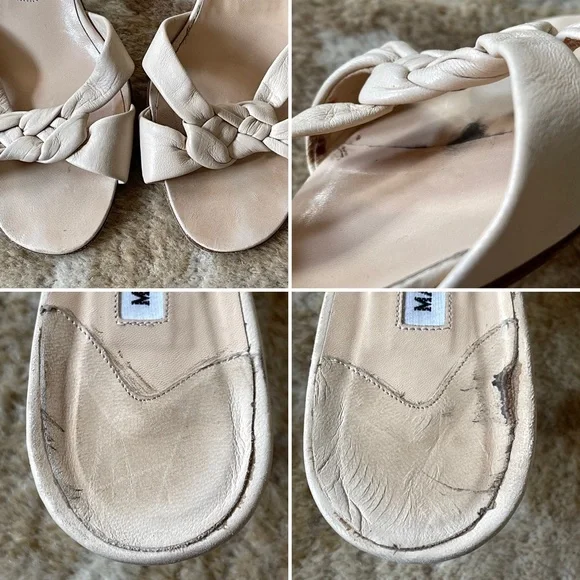 Manolo Blahnik Braided Leather Mule Slide Open Toe Kitten Heel Sandals Sz 37 1/2 - Picture 13 of 15